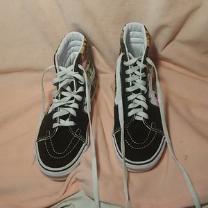 Checkered leopard print high top Vans